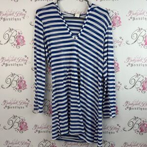 Cover me dress hooded beach coverup Striped V-Neck Mini Dress in Blue and White